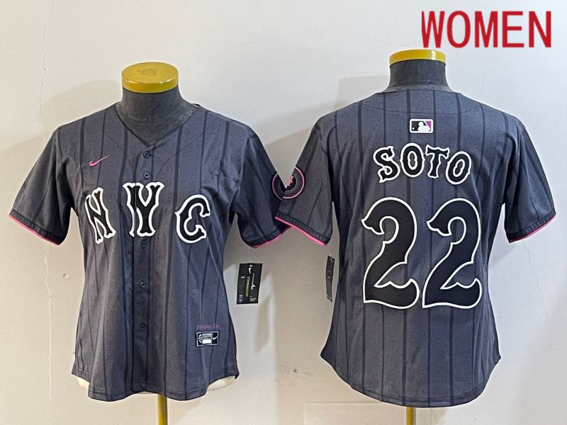 Women New York Mets 22 Soto Black City Edition 2024 Nike MLB Jersey style 2